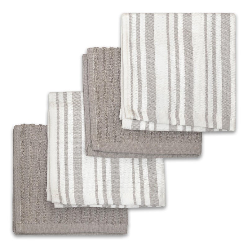 Frigidaire Claire 100% Cotton Dish Clothes,12" x 12", Solid and Stripe Print, Machine Washable, Grey,4-Pack - Image 1