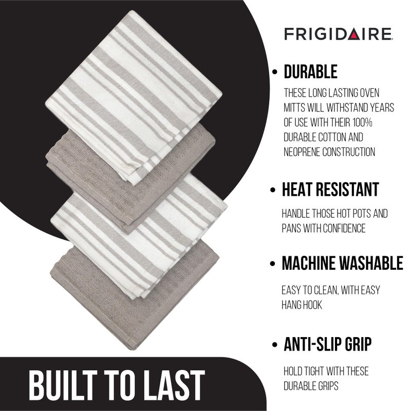Frigidaire Claire 100% Cotton Dish Clothes,12" x 12", Solid and Stripe Print, Machine Washable, Grey,4-Pack - Image 2