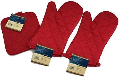 Home Collection Kitchen Oven Mitt Pot Holder Set Red Kitchen Linens Oven Mitt Pot Holder Pack - Image 3