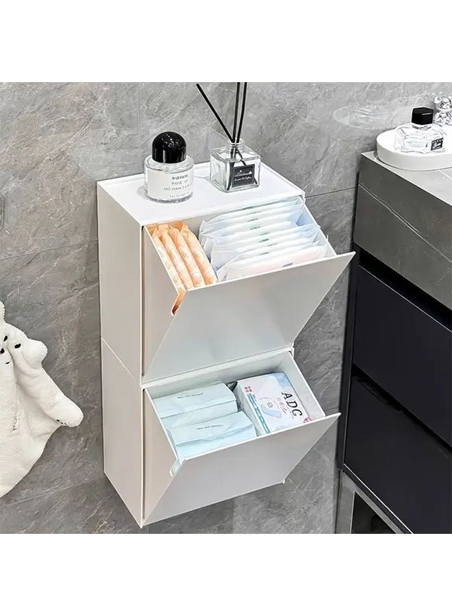 Pure White Wall Mounted Sanitary Pad Storage Box No Drill Bathroom Tissue Holder Organizer - Image 3