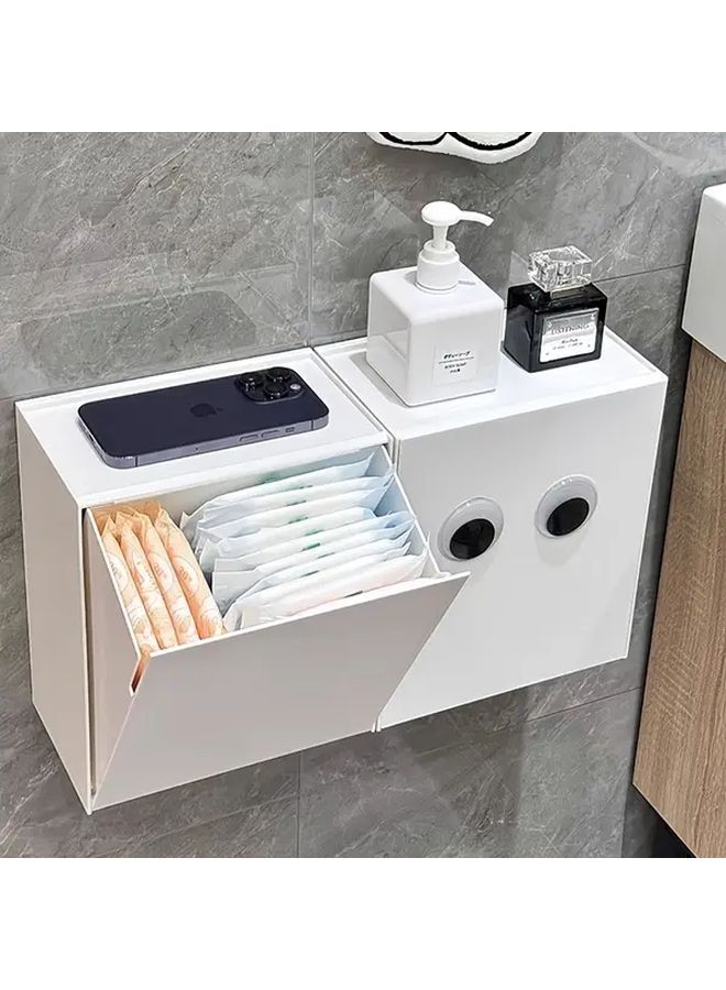 Pure White Wall Mounted Sanitary Pad Storage Box No Drill Bathroom Tissue Holder Organizer - Image 2