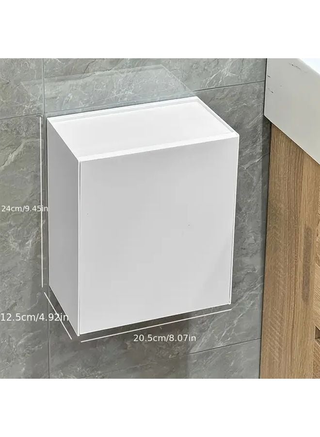 Pure White Wall Mounted Sanitary Pad Storage Box No Drill Bathroom Tissue Holder Organizer - Image 1