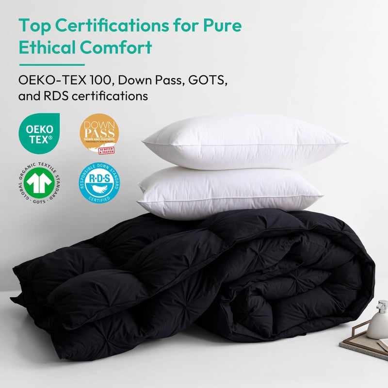 Three Geese Pinch Pleat Waterfowl Feathers and Down Comforter Twin Size Duvet Insert,750+ Fill Power,1200TC 100% Cotton, Premium All Seasons Black-Gray Warm Hotel Comforter with 8 Tabs. - Image 3