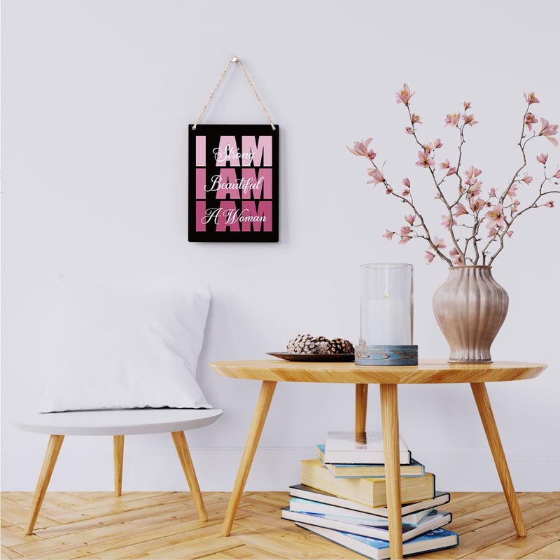 BELLOWDEER Pink Wall Decor Inspirational I Am Strong I Am Beautiful Wooden Sign  Pink Motivational Gift for Women  Pink Decor for Home Office Living Room Bathroom Bedroom Wall Art Decor 8x10 Inches (Black) - Image 4