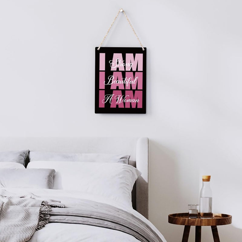 BELLOWDEER Pink Wall Decor Inspirational I Am Strong I Am Beautiful Wooden Sign  Pink Motivational Gift for Women  Pink Decor for Home Office Living Room Bathroom Bedroom Wall Art Decor 8x10 Inches (Black) - Image 5