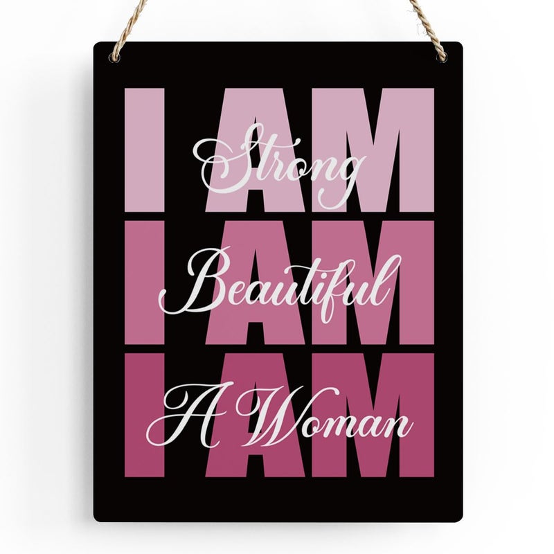 BELLOWDEER Pink Wall Decor Inspirational I Am Strong I Am Beautiful Wooden Sign  Pink Motivational Gift for Women  Pink Decor for Home Office Living Room Bathroom Bedroom Wall Art Decor 8x10 Inches (Black) - Image 1