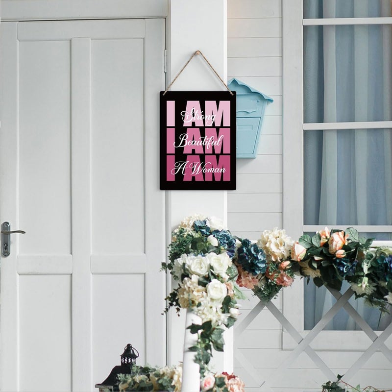 BELLOWDEER Pink Wall Decor Inspirational I Am Strong I Am Beautiful Wooden Sign  Pink Motivational Gift for Women  Pink Decor for Home Office Living Room Bathroom Bedroom Wall Art Decor 8x10 Inches (Black) - Image 3