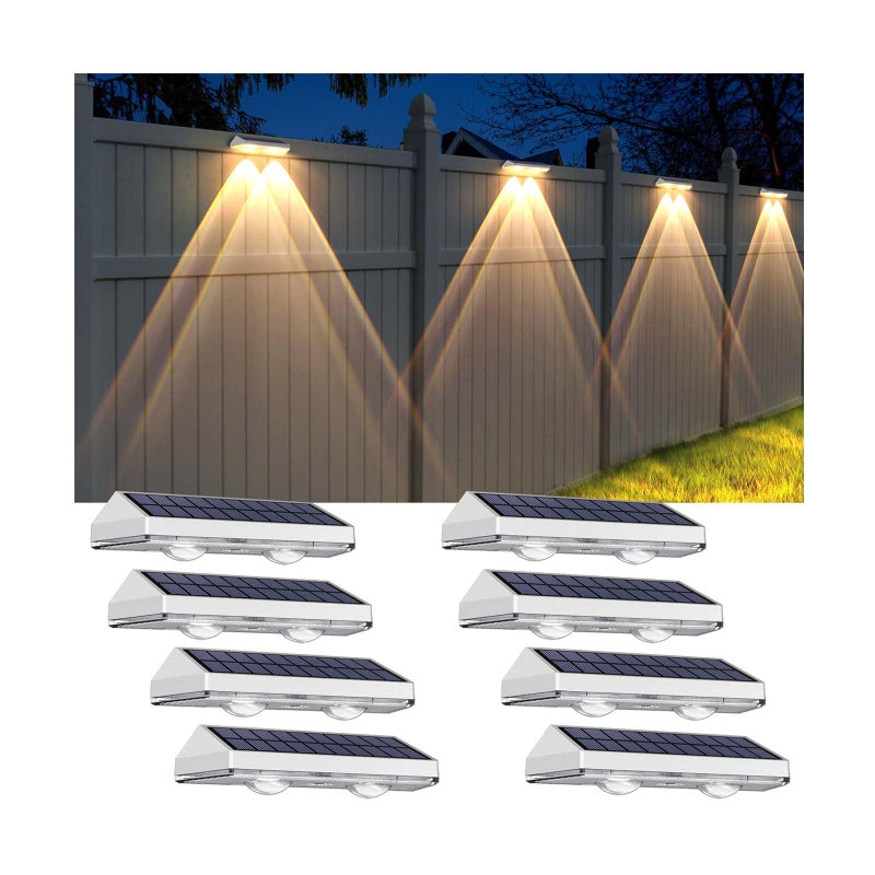LIANGLOME Solar Fence Lights Outdoor - 2700/4000/6000K 3 Modes, IP65 Waterproof Fence Solar Lights Outdoor, Fence Light Solar Powered for Patio Decor/Railing/Step and Wall - Unique Housewarming Giftsï¼ˆ8 Pack - Image 1