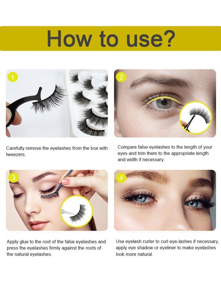 （5 Pairs ）Fluffy Messy Faux False Eyelashe ，Soft Curly Fake Lashes,Reusable Natural Eyelash Simulation Curling False Eyelash for Make up - Image 4