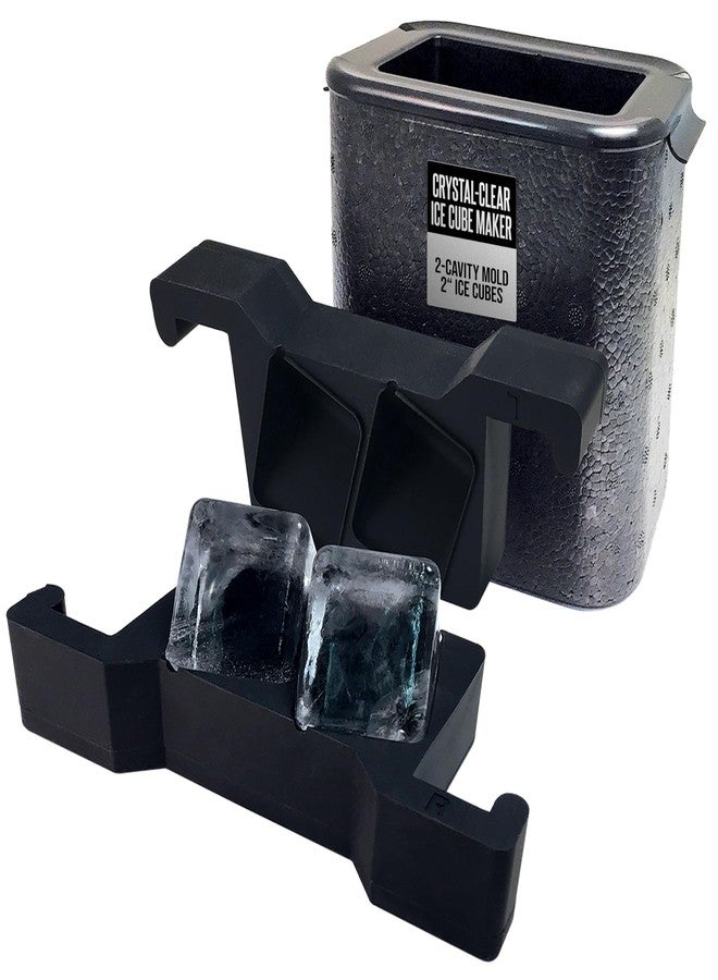 Better Kitchen Products صانعة مكعبات الثلج المربعة الشفافة من Better Kitchen Products، قالب ذو تجويفين، صواني مكعبات ثلج كبيرة، مكعبات ثلج مربعة جامبو بحجم 2 بوصة - Image 1