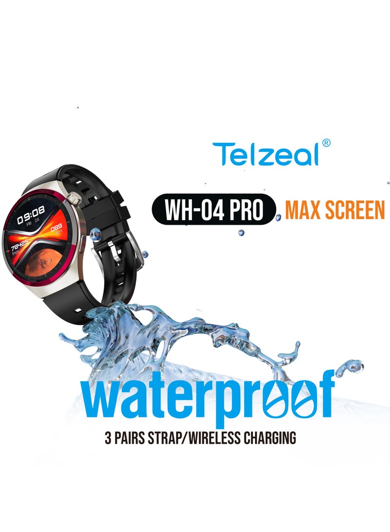 تلزيل ساعة Telzeal WH 04 Pro Max الذكية المقاومة للماء مع شاشة منحنية و3 أزواج من الأشرطة وكابل شحن مصممة للرجال والأولاد باللون الفضي - Image 2
