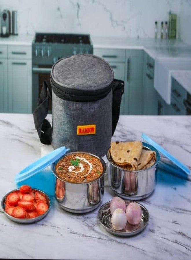 Ramson Stainless Steel Insulated Lunch Box | Blue Meal Pack Set of 2 Container with 1 Bag | Leak Proof 325ml Each - Image 1