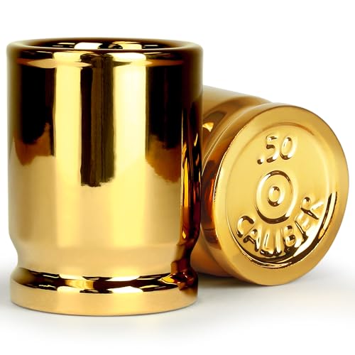Barbuzzo ORIGINAL 50 CAL SHOT GLASSES, Set of 2, American Owned & Designed, Like Real 50 Caliber Bullet Casings, Shot Glasses Hold 2 Ounces - Image 1