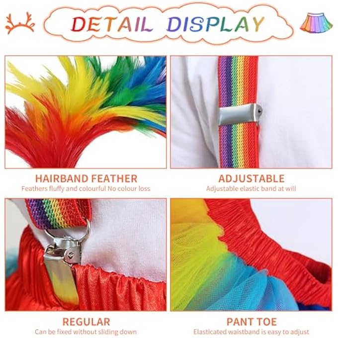 WOMEN'S RAINBOW TULLE SKIRT, RAINBOW COSTUME, CARNIVAL COSTUME SET, TULLE SKIRT FOR WOMEN, TUTU, STRAP, COLOURFUL FEATHER HEADBAND, FOR PARTIES, CARNIVAL, HALLOWEEN COSTUMES - Image 2