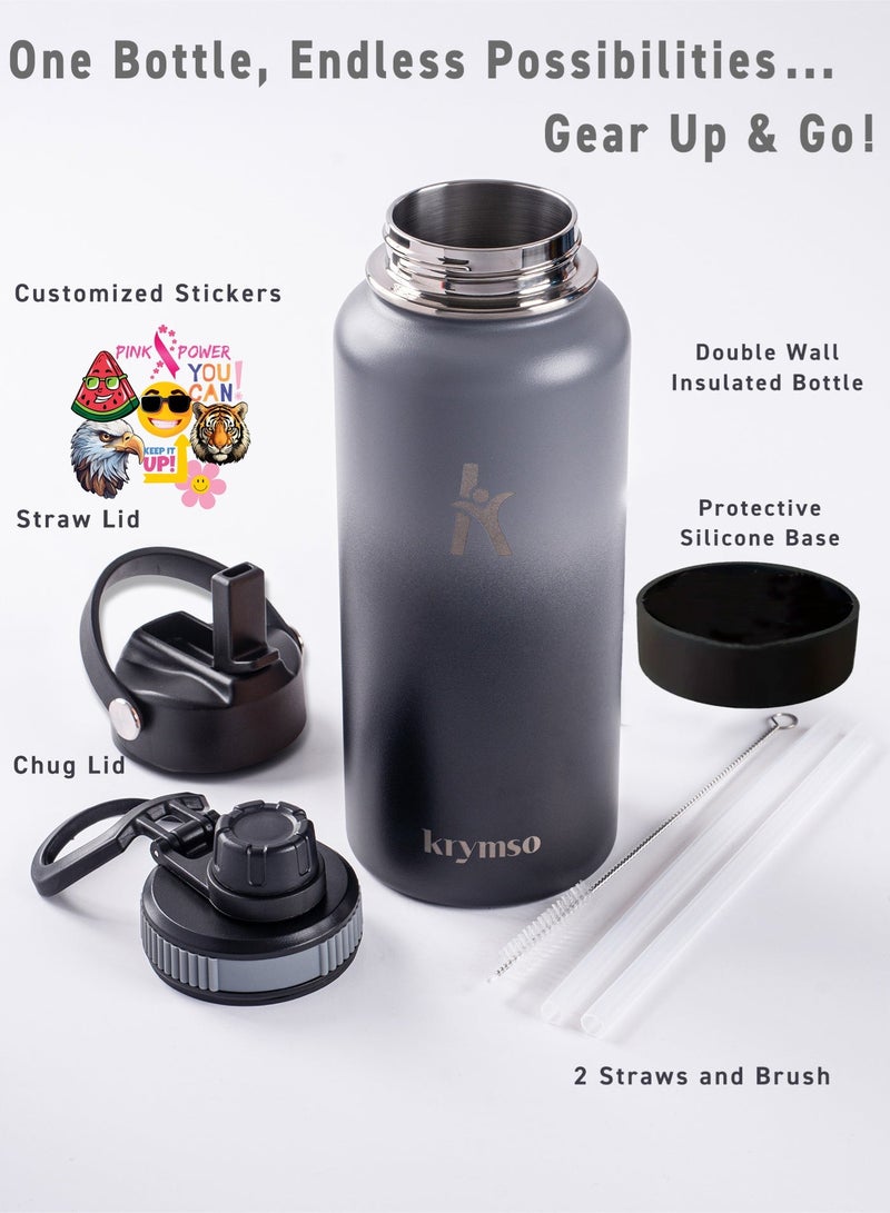 KRYMSO 950ml Stainless Steel Water Bottle, Sports Bottle with Straw, Double Wall Insulated Water Bottle, Thermos Flask, Water Bottle for kids, Gym - Image 2