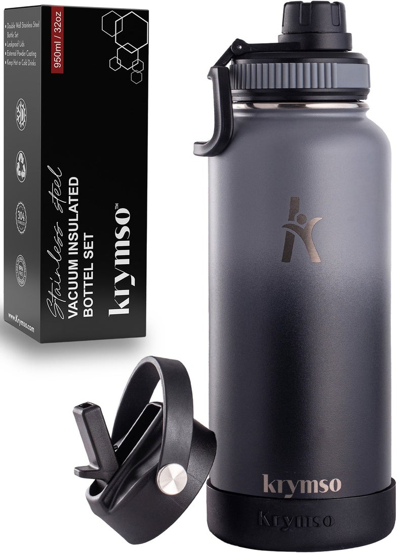 KRYMSO 950ml Stainless Steel Water Bottle, Sports Bottle with Straw, Double Wall Insulated Water Bottle, Thermos Flask, Water Bottle for kids, Gym - Image 1