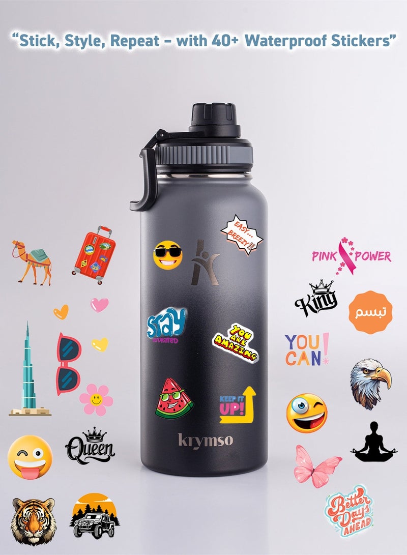 KRYMSO 950ml Stainless Steel Water Bottle, Sports Bottle with Straw, Double Wall Insulated Water Bottle, Thermos Flask, Water Bottle for kids, Gym - Image 3