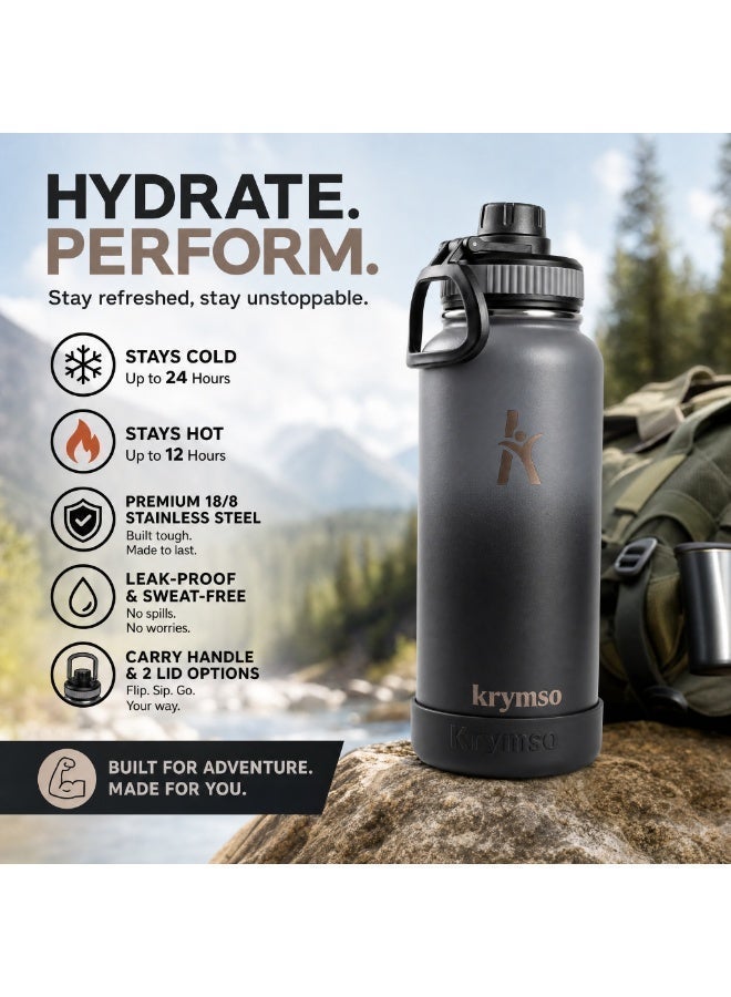 KRYMSO 950ml Stainless Steel Water Bottle, Sports Bottle with Straw, Double Wall Insulated Water Bottle, Thermos Flask, Water Bottle for kids, Gym - Image 2