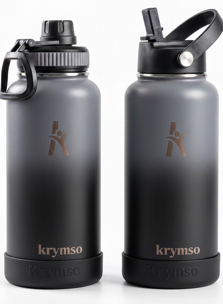 KRYMSO 950ml Stainless Steel Water Bottle, Sports Bottle with Straw, Double Wall Insulated Water Bottle, Thermos Flask, Water Bottle for kids, Gym - Image 1