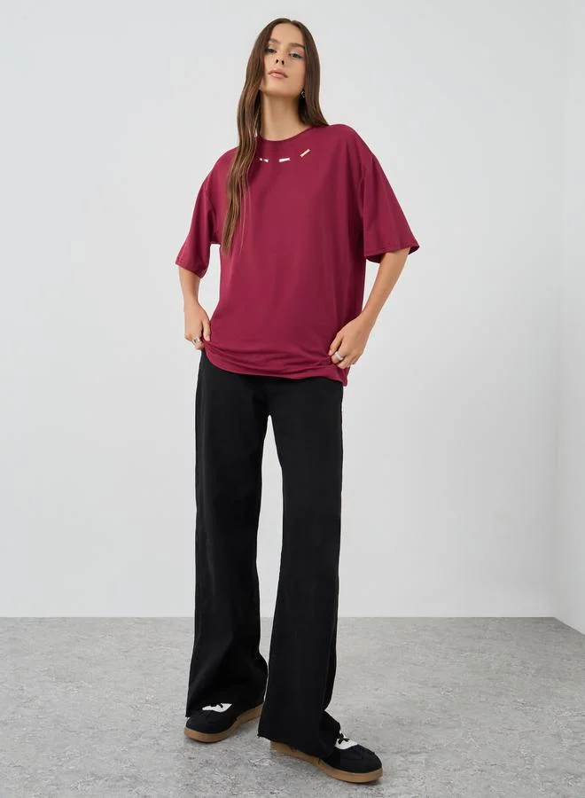 Take Two Take Two Embellished Neck Oversized T-Shirt