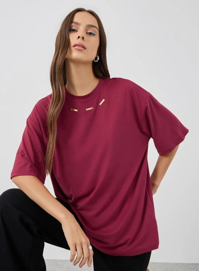 Take Two Take Two Embellished Neck Oversized T-Shirt