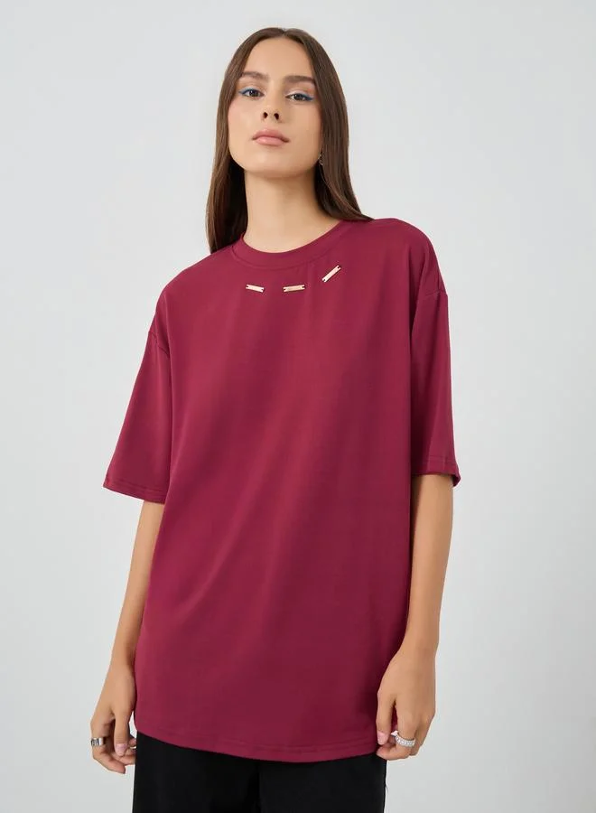 Take Two Take Two Embellished Neck Oversized T-Shirt