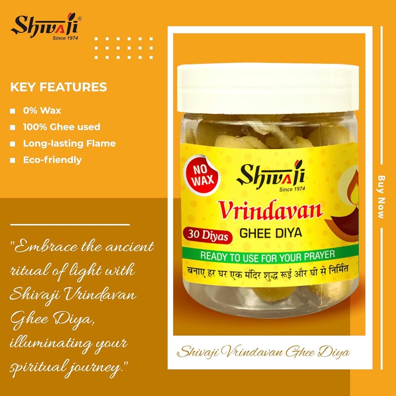 Shivaji Vrindavan Vegan Ghee Lamp Diya Batti 60 pcs Pure Cotton Wicks Jyot for Pooja Aarti Navratri WaxFree Residue Free Ready Jyot Batti Zero Carbon Pack of 2 - Image 3
