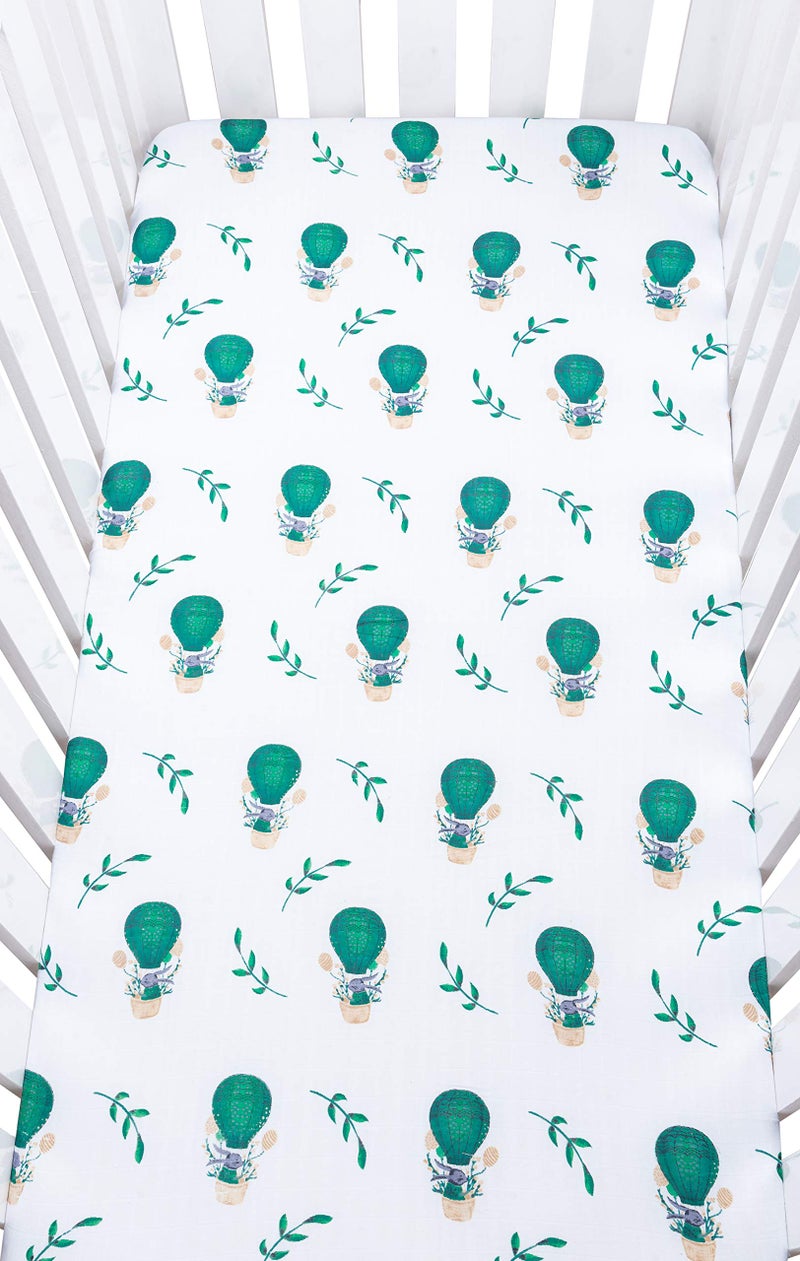 Theoni 100% Organic Cotton Muslin Cappadocia Dreams Blue Fitted Crib/Cot Sheets (Cappadocia Dream Green) - Image 1