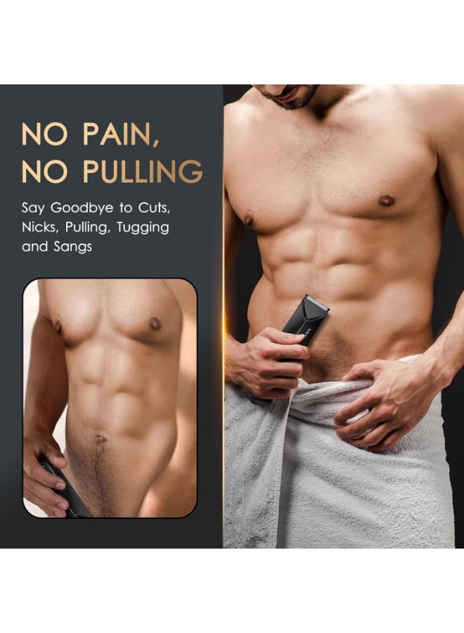 إنشن ماكينة تشذيب شعر الجسم للرجال، ماكينة تشذيب/حلاقة لمنطقة العانة، مقاومة للماء IPX7 للاستخدام الجاف/الرطب مع إضاءة LED، رؤوس شفرات سيراميك قابلة للاستبدال، قاعدة شحن USB، ماكينة حلاقة كروية للرجال - Image 4