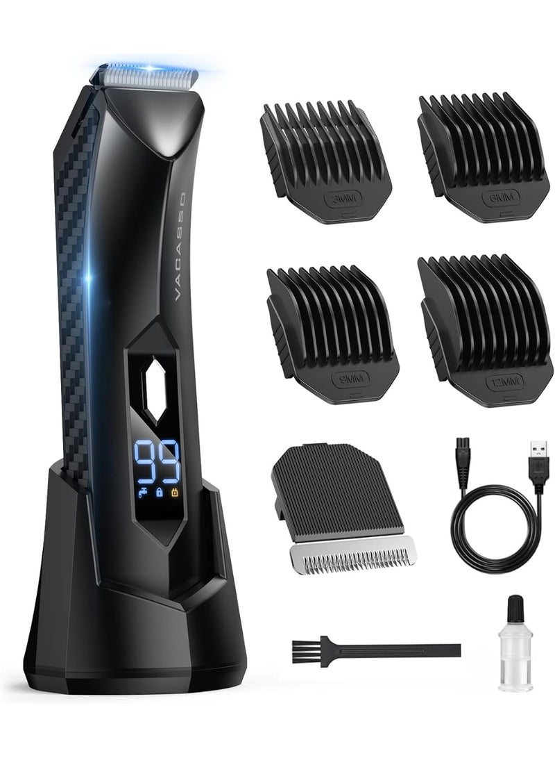 إنشن ماكينة تشذيب شعر الجسم للرجال، ماكينة تشذيب/حلاقة لمنطقة العانة، مقاومة للماء IPX7 للاستخدام الجاف/الرطب مع إضاءة LED، رؤوس شفرات سيراميك قابلة للاستبدال، قاعدة شحن USB، ماكينة حلاقة كروية للرجال - Image 1