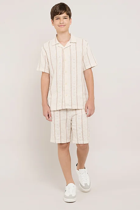 أر أند بي Striped Shirt with Revere Collar and Short Sleeves