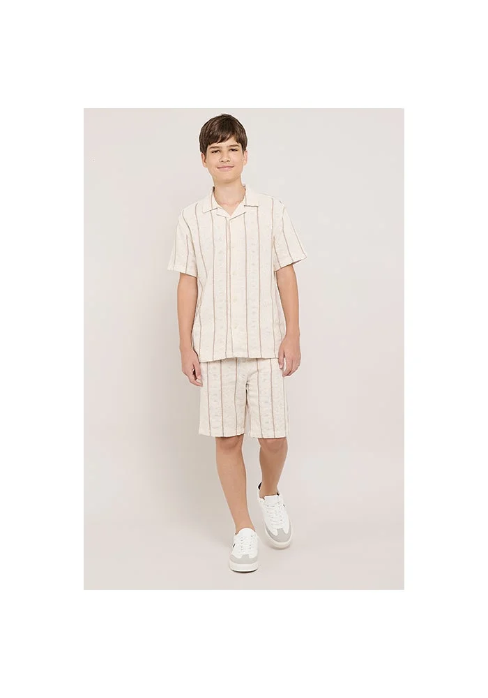 أر أند بي Striped Shirt with Revere Collar and Short Sleeves