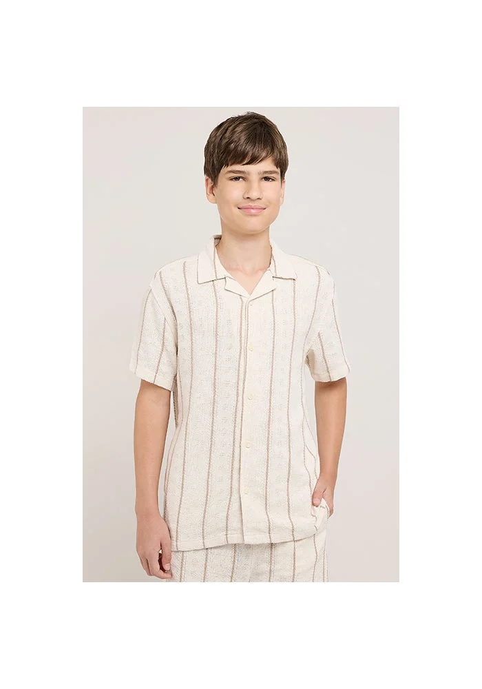 أر أند بي Striped Shirt with Revere Collar and Short Sleeves