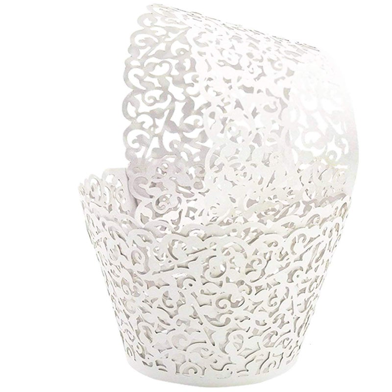 Golf GOLF 100Pcs Cupcake Wrappers Artistic Bake Cake Paper Filigree Little Vine Lace Laser Cut Liner Baking Cup Wraps Muffin CaseTrays for Wedding Party Birthday Decoration White