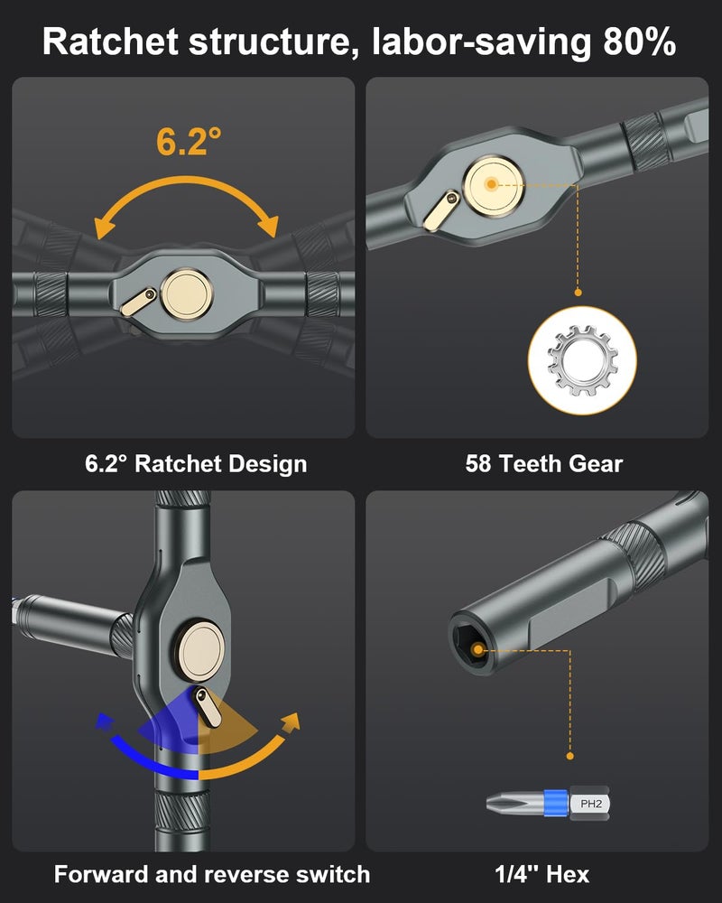 Bomivoi Magnetic Screwdriver Set, Portable Mini Flexible Combination Ratchet Screwdriver Set with T Handle, S2 Steel Bits, Repair Tool Kit for Furniture Assembly, Bicycles, Computer, DIY - Image 5