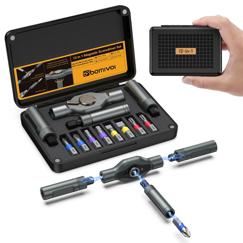 Bomivoi Magnetic Screwdriver Set, Portable Mini Flexible Combination Ratchet Screwdriver Set with T Handle, S2 Steel Bits, Repair Tool Kit for Furniture Assembly, Bicycles, Computer, DIY - Image 1