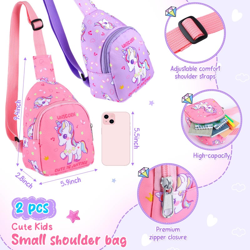 Cosblank 2 Pcs Christmas Small Crossbody Bag Girls Cute Cartoon Unicorn Sling Bag Shoulder Coin Pouch for Travel(Cute) - Image 3