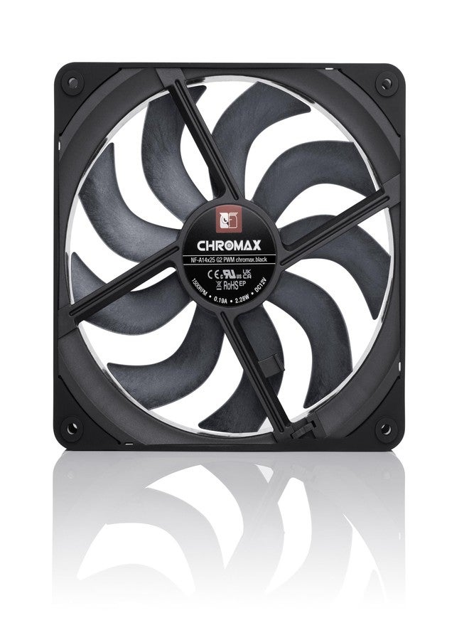 Noctua NF-A14x25 G2 PWM chromax.black, 140mm Premium Quality Quiet PC Fan, 4-Pin Connection (Black) - Image 4