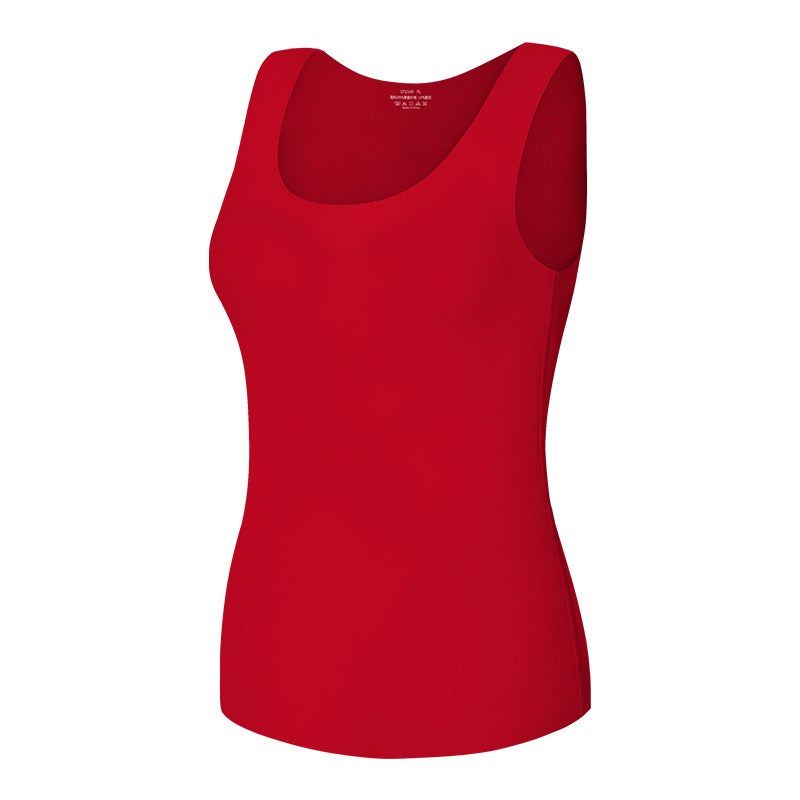 Seamless Vest Womens fleece-lined Thickened Inner Base Shirt Autumn and Winter Slim-fit Vest Sling Top Cold-proof Thermal Underwear grass green  - Image 4