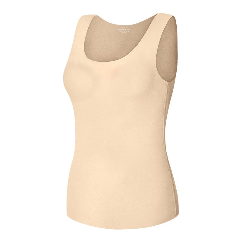 Seamless Vest Womens fleece-lined Thickened Inner Base Shirt Autumn and Winter Slim-fit Vest Sling Top Cold-proof Thermal Underwear grass green  - Image 2