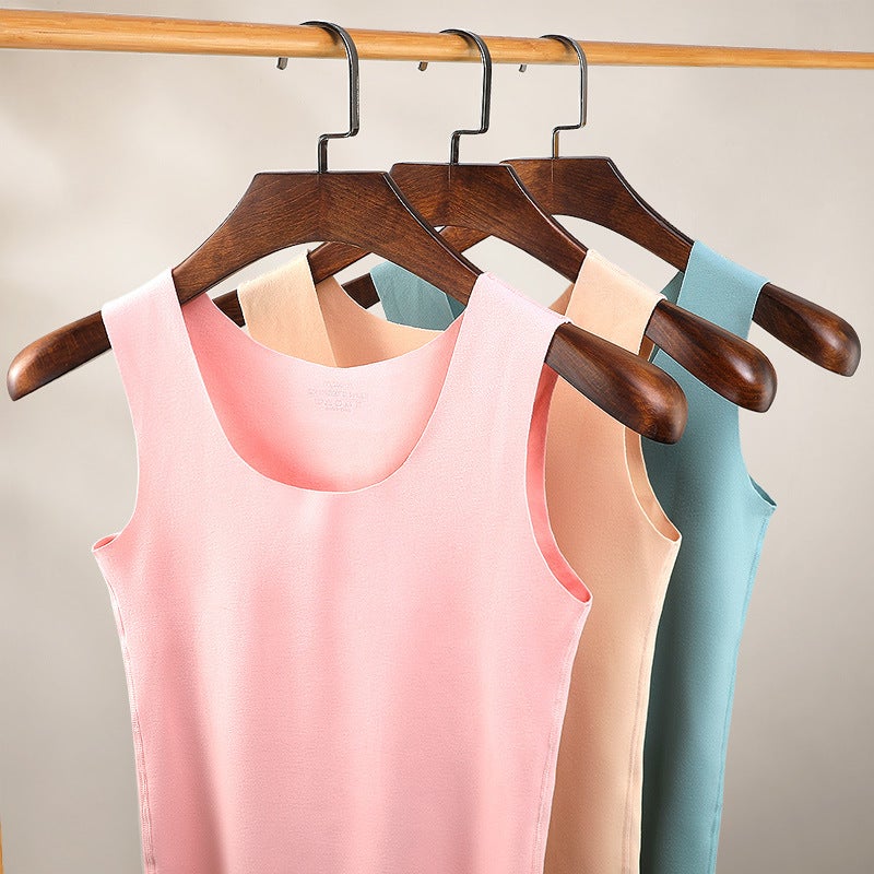 Seamless Vest Womens fleece-lined Thickened Inner Base Shirt Autumn and Winter Slim-fit Vest Sling Top Cold-proof Thermal Underwear grass green  - Image 5