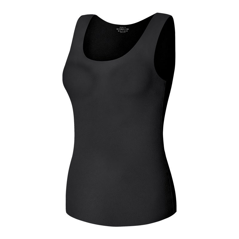 Seamless Vest Womens fleece-lined Thickened Inner Base Shirt Autumn and Winter Slim-fit Vest Sling Top Cold-proof Thermal Underwear grass green  - Image 3
