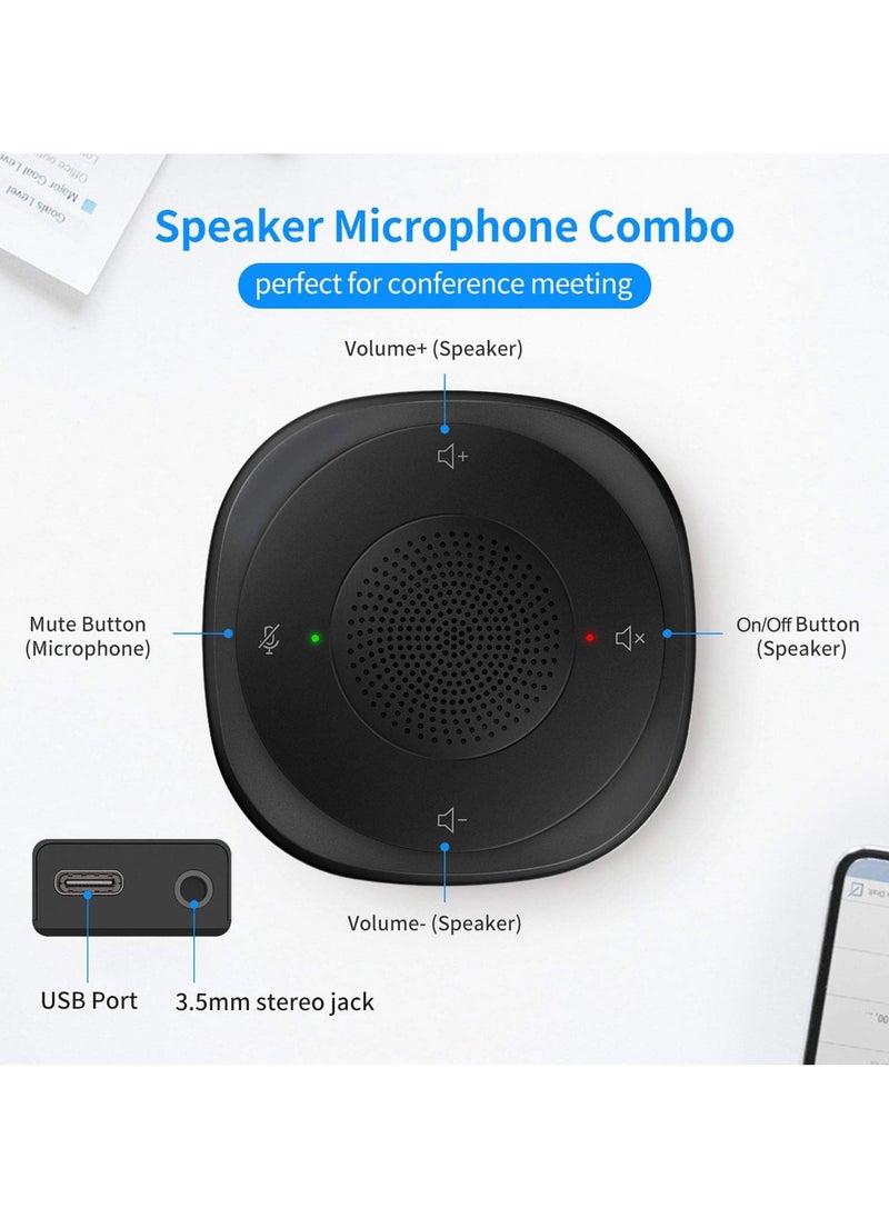 Conference Speaker and Microphone, USB Speakerphone Microphone, with 360º Voice Pickup, Touch-Sensor Buttons for Mute/unmute, Streaming, Call Speaker Skype, Webinar, Interview