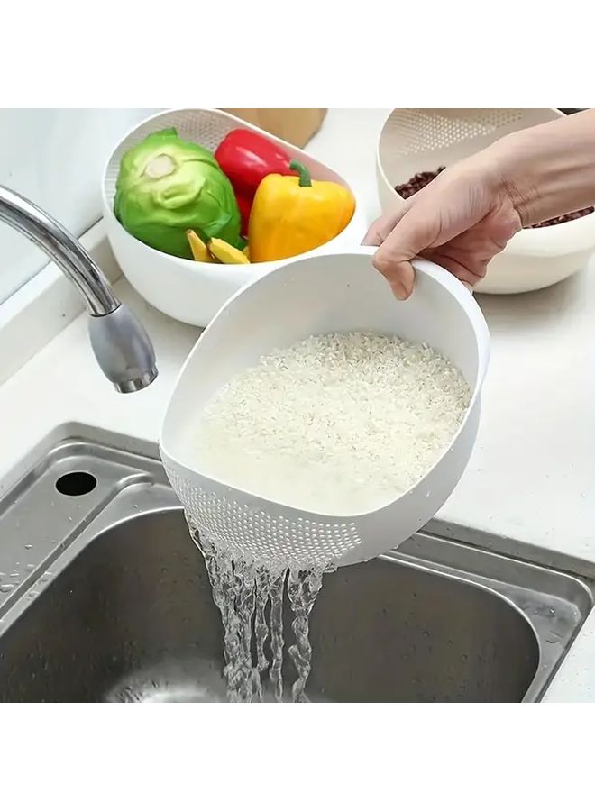 وعاء غسل الأرز البلاستيكي الأبيض متعدد الاستخدامات مع مصفاة مدمجة - Image 3