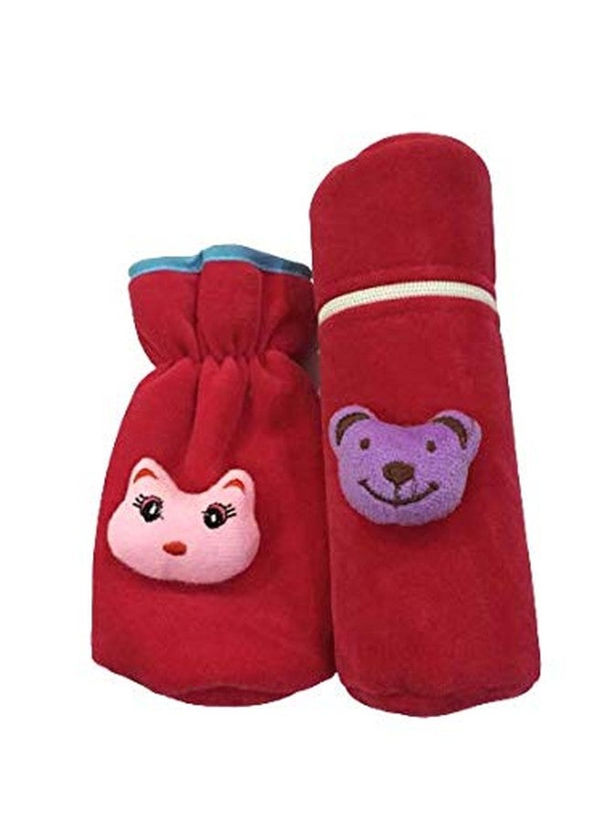 Ineffable Combo of Velvet Bottle Covers for Feeding Bottles with Cute Animal Cartoon Popup, 240ml (Red)