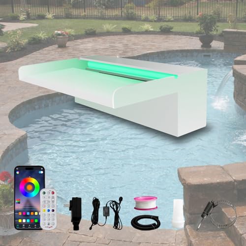 Pamopamo Pond Waterfall Spillway, APP Control Multi-Color LED Light Outdoor Pool Fountain, Acrylic Water Spillway Koi Fountains Kit for Garden Patio Swimming Pool Decoration - 11.8"x7.8"x3.9" - Image 1