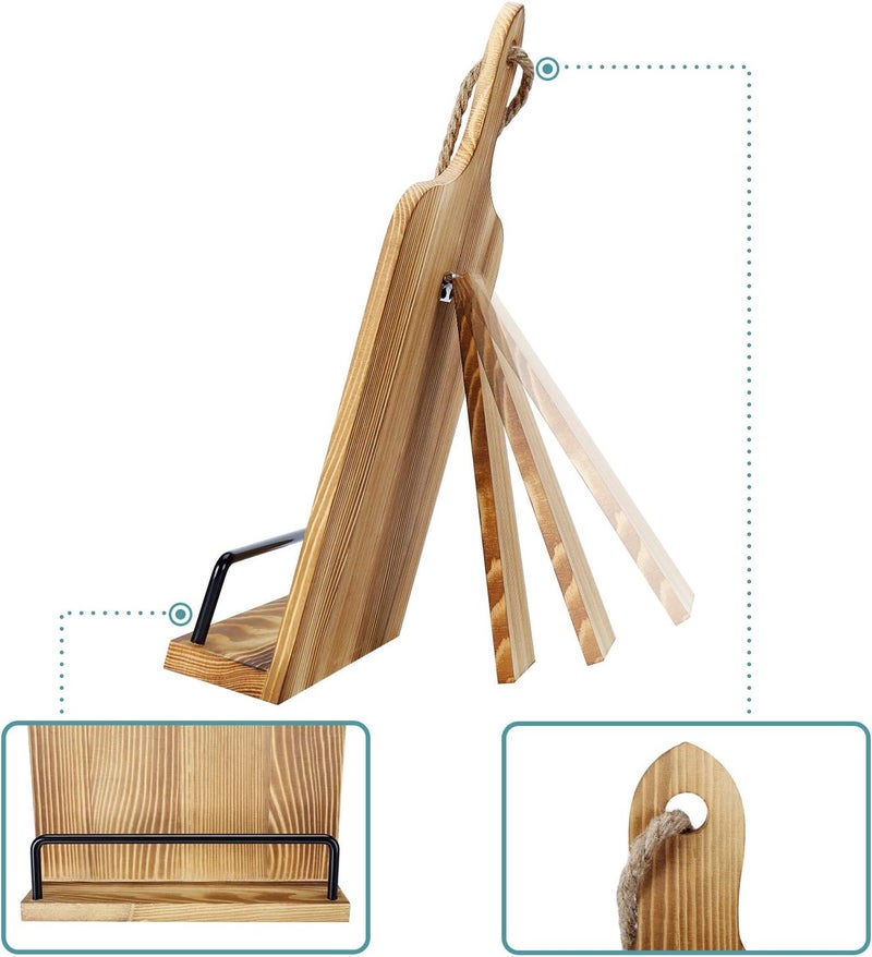 SOLIGT Cookbook Stand for Kitchen Counter Adjustable iPad Tablet Recipe Book Holder Rustic Wood Cutting Board Style - Brown - Image 5