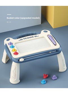 Children's Magnetic Drawing Board Tabletop Easel Stand Baby Doodle Toy Home Use Multi-functional Stamp Pad Art Board-Color:Blue Graffiti Sketchpad-Upgraded With Feet
