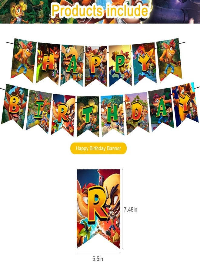 PINUO Crash Bandicoot Birthday Party Decoration, Banner, Cake Topper and Latex Balloons for Movie Party Supplies - Image 4