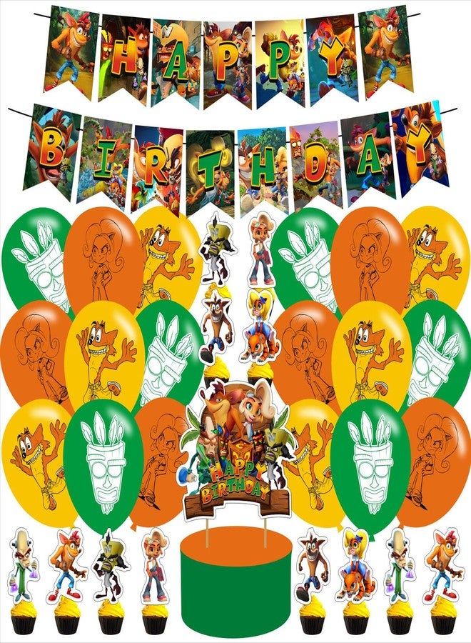 PINUO Crash Bandicoot Birthday Party Decoration, Banner, Cake Topper and Latex Balloons for Movie Party Supplies - Image 2